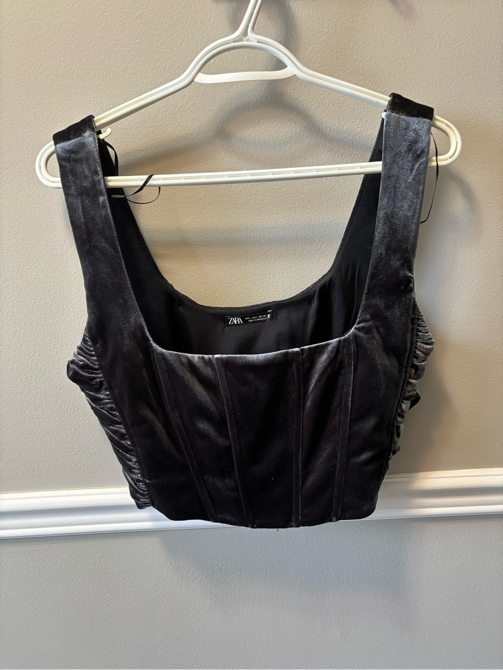 Zara Grey Velvet Corset-Style Top